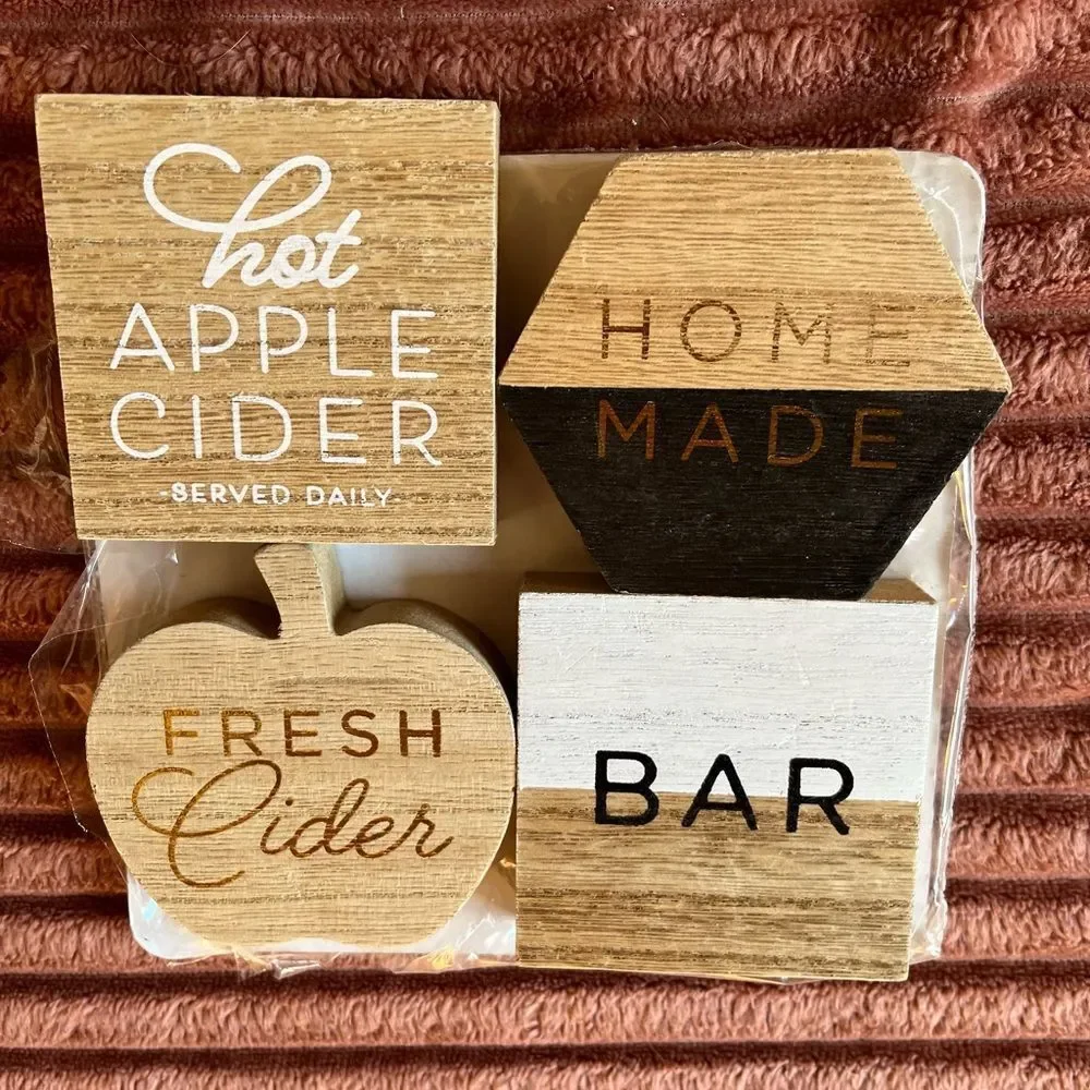 NEW Target Bullseye Fresh Cider Wood Signs Hot Cider Bar Homemade Set of 4 Signs